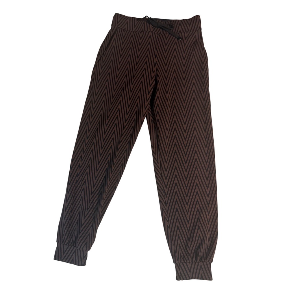 Noli Yoga Chevron Jogger Pants Brown Black Zig Zag Drawstring Size Medium